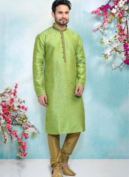 Green Designer Fancy Party And Function Wear Traditional Jaquard Silk Brocade Kurta Pajama Redymade Collection 1031-8359
